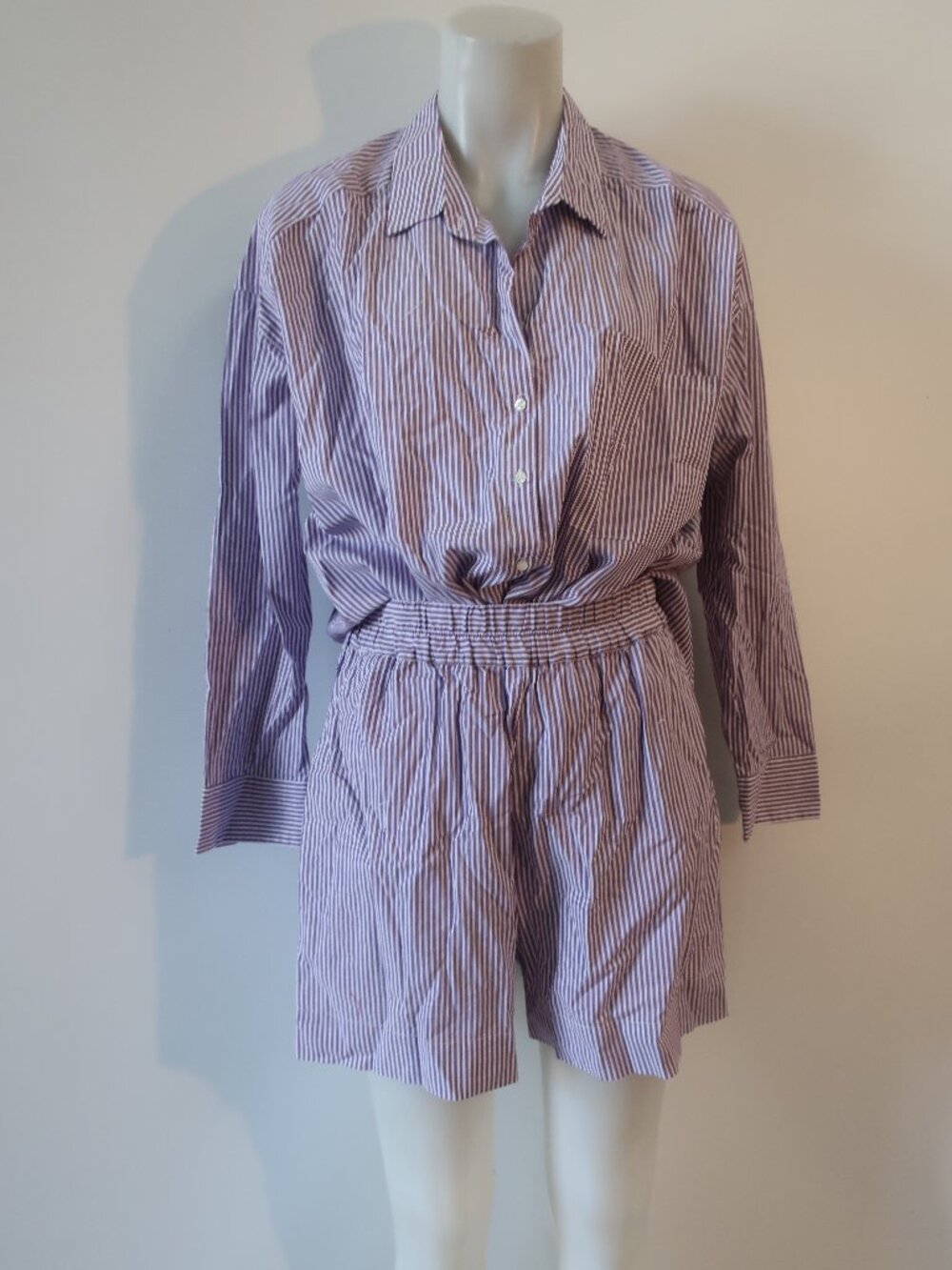 NWT Womens Xirena "Jordy" Purple, White Striped Button Down Top (S), Shorts (M)